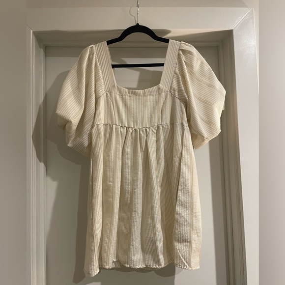 Anthropologie Ivory Baby Doll Dress with Puffy Sleeves - Picture 2 of 3